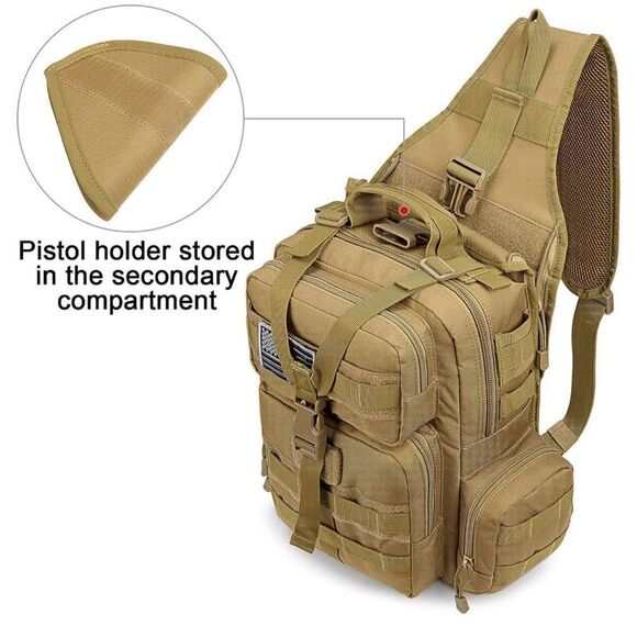 Tactical EDC Sling Bag Backpack with Pistol Holster Military Shoulder Backpack - Picture 5 of 11